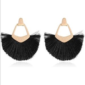 Bohemian Silky Thread Tassel Fringe Statement Drop Earrings 
- BLACK